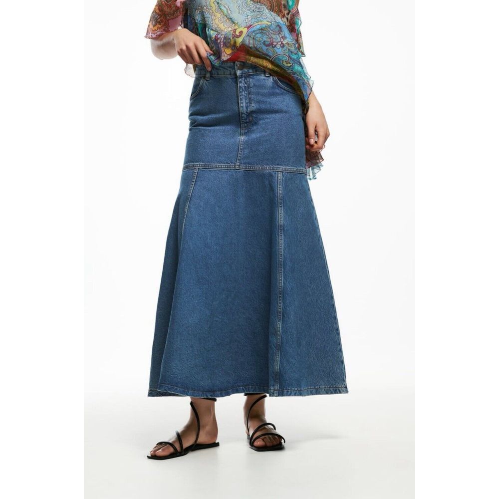 Zara Blue Drop Waist Denim Maxi Skirt